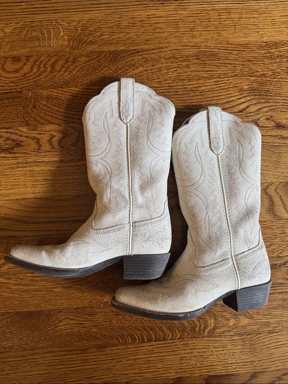Girl Youth Ariat Western Cowboy Boots - Cream Suede